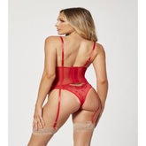Seven Til Midnight Two Piece Bustier And Panty Set Red Bustiers and Corsets